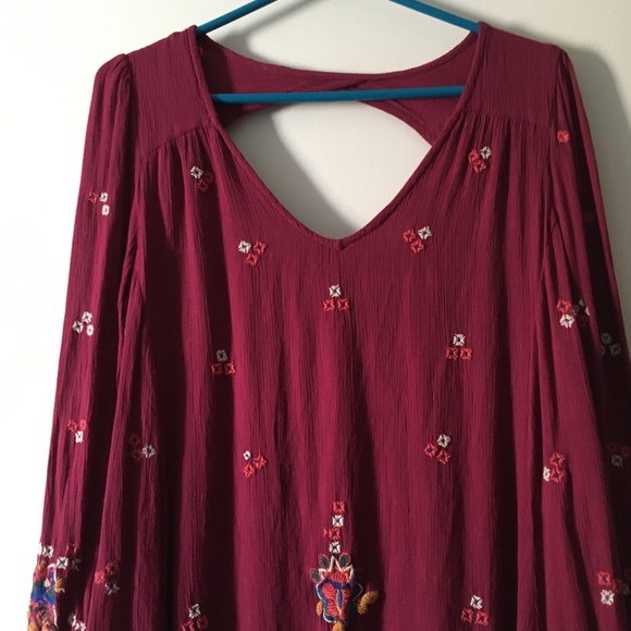 NWT FREE PEOPLE Purple-Burgundy Embroidered Oxford Dress M - Picture 2 of 6